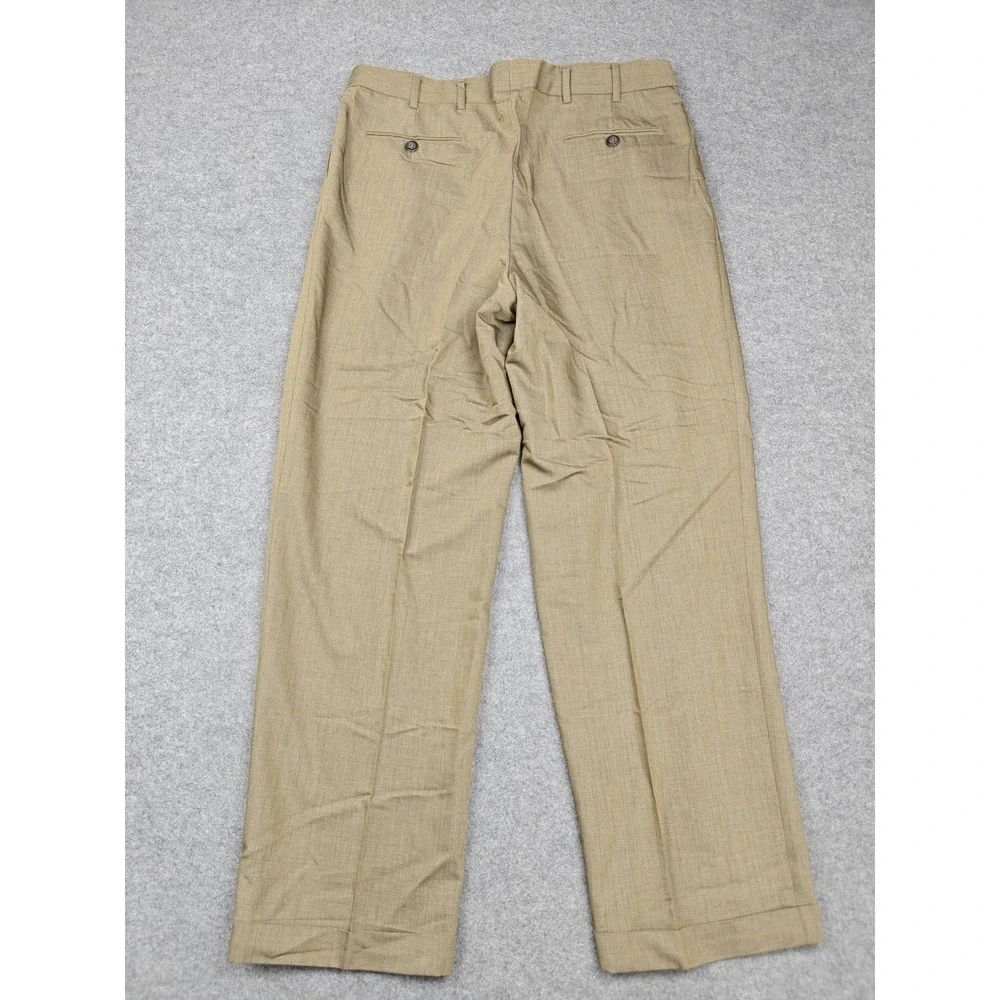 Vintage Ermenegildo Zegna Pants Mens 36x32 Beige Wool Viscose Pleated Dress
